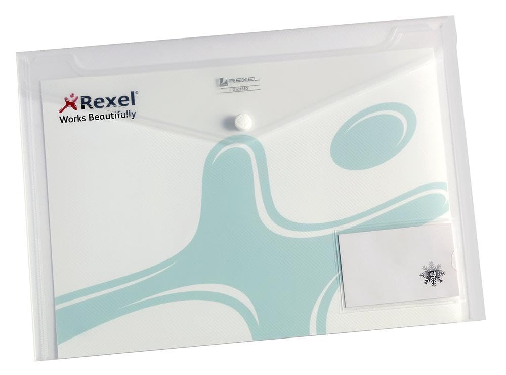 Rexel Ice A4 Popper Durable Polypropylene Envelope Wallet, pack of 5