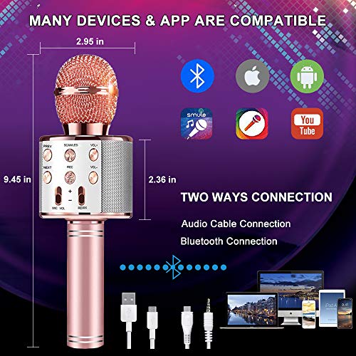 Wireless Karaoke Microphone 3 in 1 - Microphone, Recorder, Speaker, Bluetooth Karaoke Player with Multi-Color LED Lights, Compatible with Android & iOS Devices