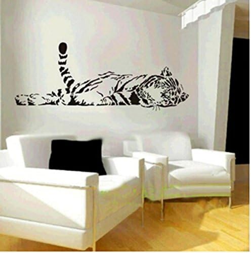 Large Animal Wild Zoo Lying Tail up Tiger Wall Decal Sticker Living Room Stickers Black Color Vinyl Removable Wide 145cm High 57cm