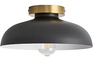 PVMYEU Modern Semi Flush Mount Ceiling Light,Industrial Black and Gold Ceiling Fixtures,E26 Ceramic Lamp Head Light Fixture f