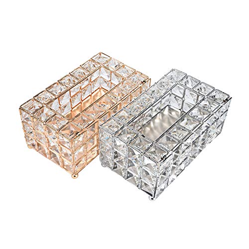 Rectangle Tissue Box Cover Handmade Crystal Luxury Toilet Tissue Box Holder for Storage on Bathroom Vanity/Countertop/Bedroom Dresser/Night Stand/Desk/Table (Gold) - Thumbnail 2