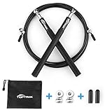 TOPTREK Jump Rope Adjustable Steel Cable with PU Cover (3M) Skipping Rope Premium Aluminium and Comfortable Anti-Slip Handles Speed Rope for Fitness Crossfit Speed Fast Tranning GYM MMA
