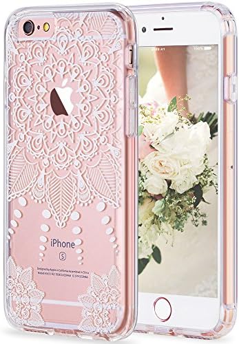 iPhone 6s Case, LUHOURI White Henna Mandala Floral Case, Transparent Plastic with Clear TPU Bumper Protective Back Phone Case Cover for iPhone 6/6s (4.7 Inch) (H-01)?-
