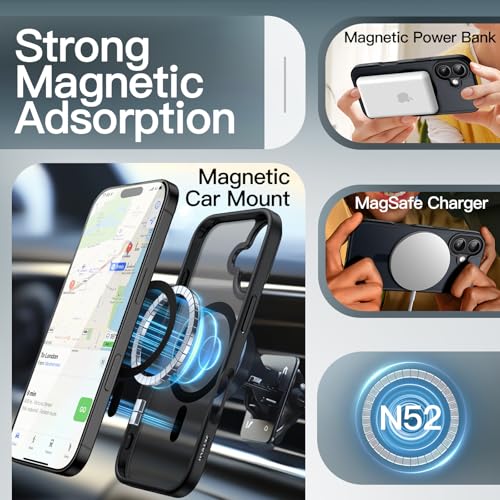 JETech Magnetic Case for iPhone 17 6.3-Inch Compatible with MagSafe, Translucent Matte Back Slim Minimalist Shockproof Phone Cover (Black)