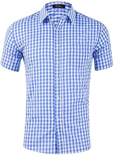 Men's Casual Cotton Plaid Checkered Gingham Short Sleeve Dress Shirts