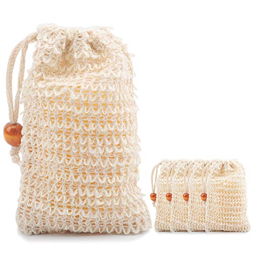 MOMSIV Exfoliating Soap Bags for Shower, 5 Pack Natural Ramie Soap Saver Pouch Homemade Soap Mesh Bag with Drawstring