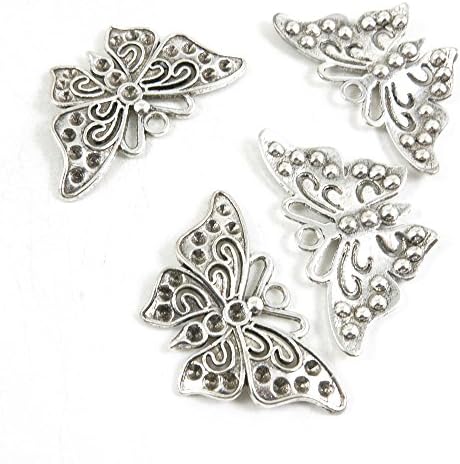 Qty 5 Pieces Antique Silver Tone Jewelry Making Supply Charms Findings L6HV5 Butterfly