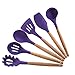Maphyton Silicone Cooking Utensils, 6 Pieces Nonstick Heat Resistant Kitchen Tool Set BPA Free with Natural Wood Handle Purple