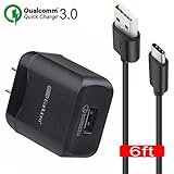 Fast Charger Adapter & 6ft USB Type C to A Cable Cord For Samsung Galaxy S8 / S8 Plus / Note 8, LG V30 V20 G6 G5, HTC U11 / HTC 10 and More, Qualcomm Quick Charge 3.0