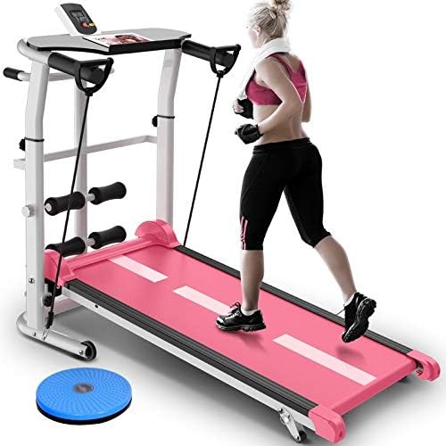 SQS-PBJ Treadmill Pink Treadmill Foldable Manual Running Training Sports Multifunctional Mute Fitness Equipment 3 in 1 Twisting Waist Machine