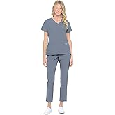 Dagacci Medical Uniform Women's 4-Way Stretch Fitted Y Neck Natural Scrub Set