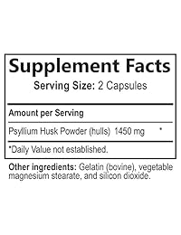 Cápsulas de cáscara de psyllium, máxima potencia, fibra dietética 1450 mg, suplemento de polvo...