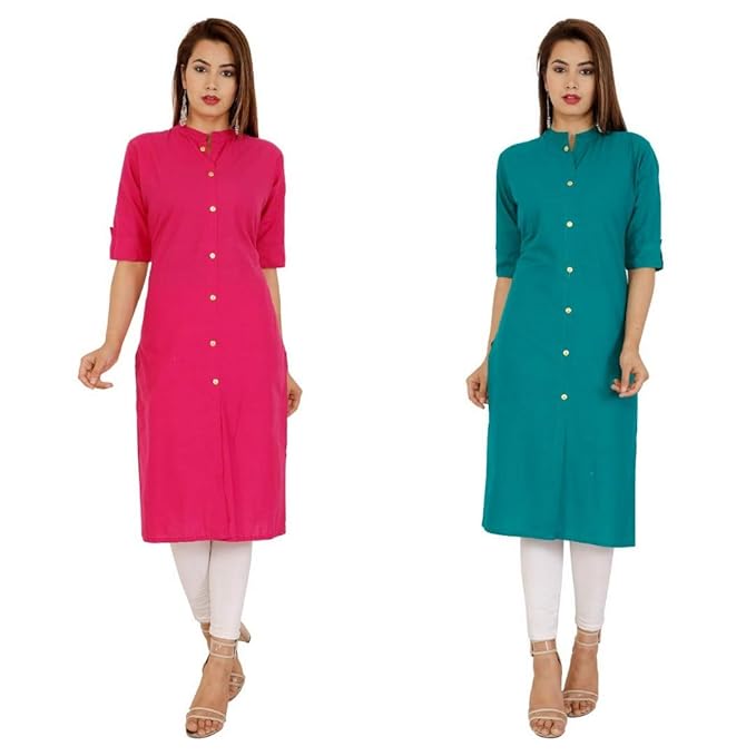Cotton Plain Kurti Combo for Woman with 3/4 Sleeves