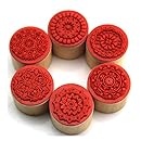 Decora 6 Pieces Floral Pattern Round Wooden Rubber Stamp for Scrapbooking