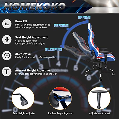 PC Gaming Chair High Back Racing Chair with Adjustable Armrest Blue Red USA Game Chair with Lumbar Support for Men and Women