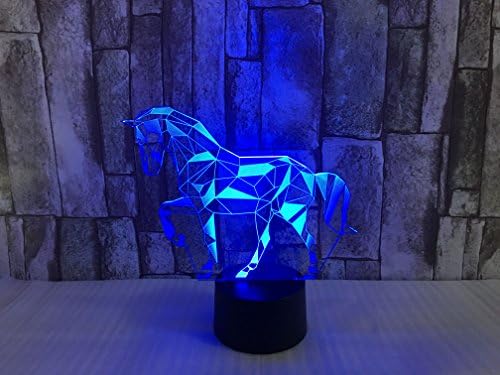 JYIFA 3D LED horse Cartoon Lamp 7 Color Change Optical Illusion Touch Mood light USB powered Bedroom Decorative Night Light Multi for Christmas Gifts