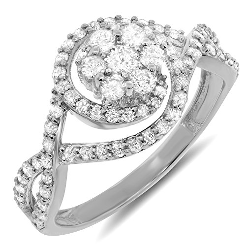 0.75 Carat (ctw) 10k Gold Round Diamond Ladies Infinity Flower Cluster Bypass Promise Engagement Ring - White-gold, Size 5.5