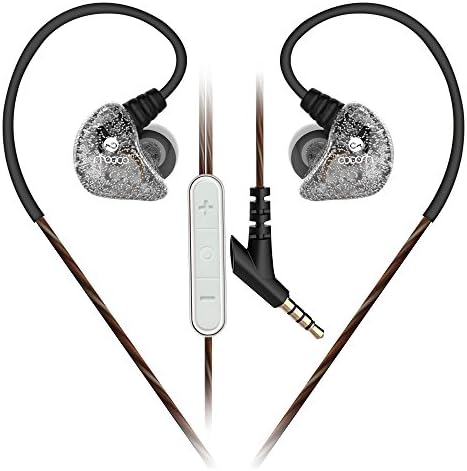 MOGCO Dual Driver In-Ear Earbud Headphones Earhook with Mic Volume Control, Wired Stereo Sports Earphones with Noise-isolating, Sweatproof for Running, Workout, Gym for iPhone Samsung—M10 Crystal