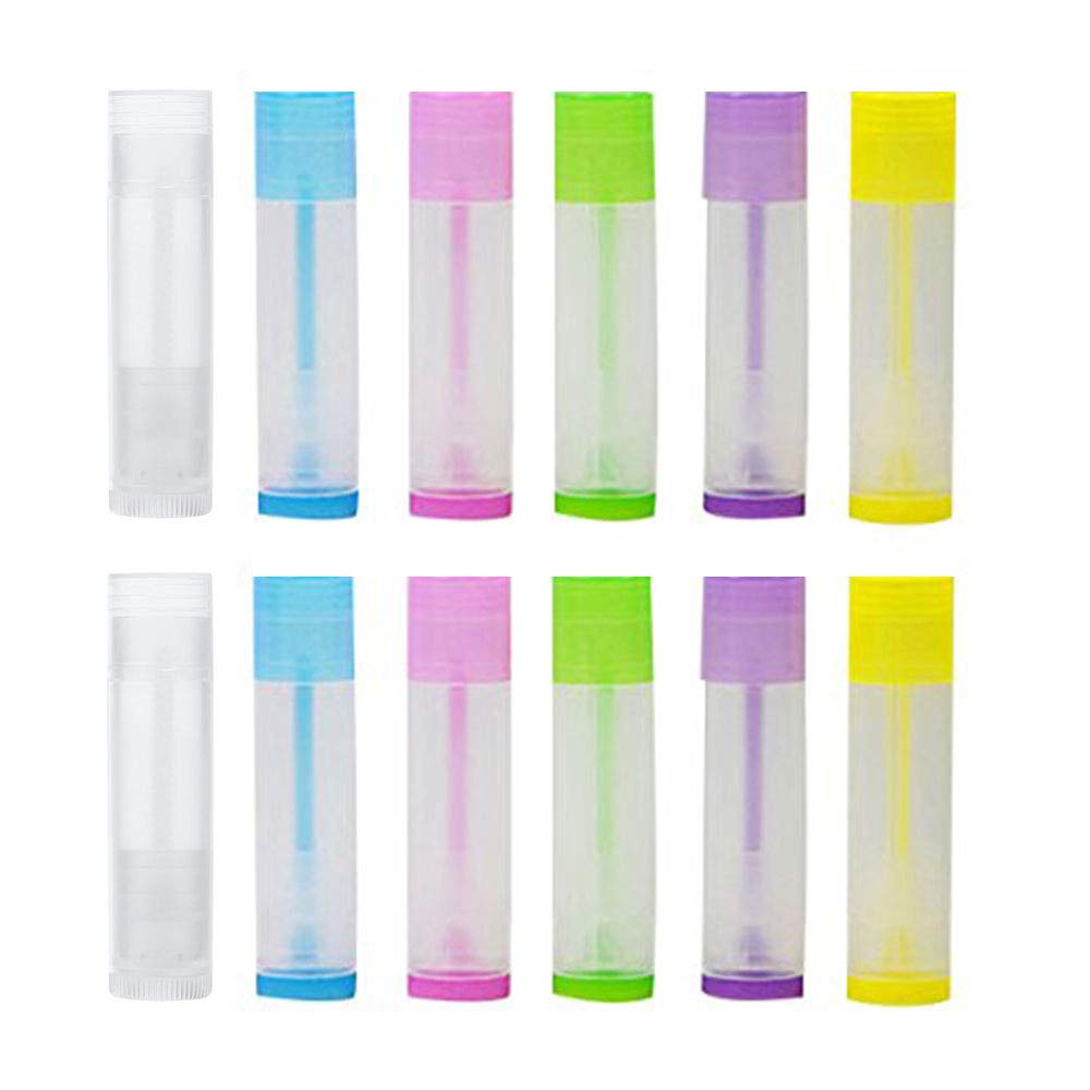 48 Pieces Lip Balm Empty Container Clear Tubes with Twist Bottom and Top Cap,Lip Balm Empty Containers Plastic DIY Lip Gloss Tubes Lipstick Bottle Container,Homemade Lip Balm (5 g 6 Colors)
