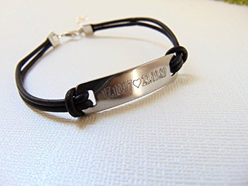 Customized Black leather bracelet By MyWhys Handwriting Personalized nameplate bracelet inspirational Quote jewelry gift for him