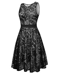URRU Vintage Floral Lace A-Line Swing bordado sin mangas acampanada cóctel elegante vestido de fiesta de boda S-XXL