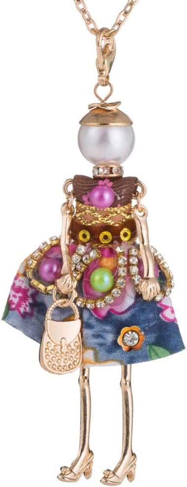 HAOJIUBUJIAN Fashion Long Chains Doll Necklace Big Choker Crystal Lovely Dress Pendant Jewelry Women Doll Necklace