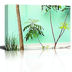 Canvas Wall Art Tropical Plants Blue Wall Painting Artwork for Home Prints Framed - 12x18 inches