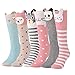 6 Pack Girls Socks, Flanhiri Knee High Stockings Cartoon Animal Warm Cotton Socks (6 Pairs)