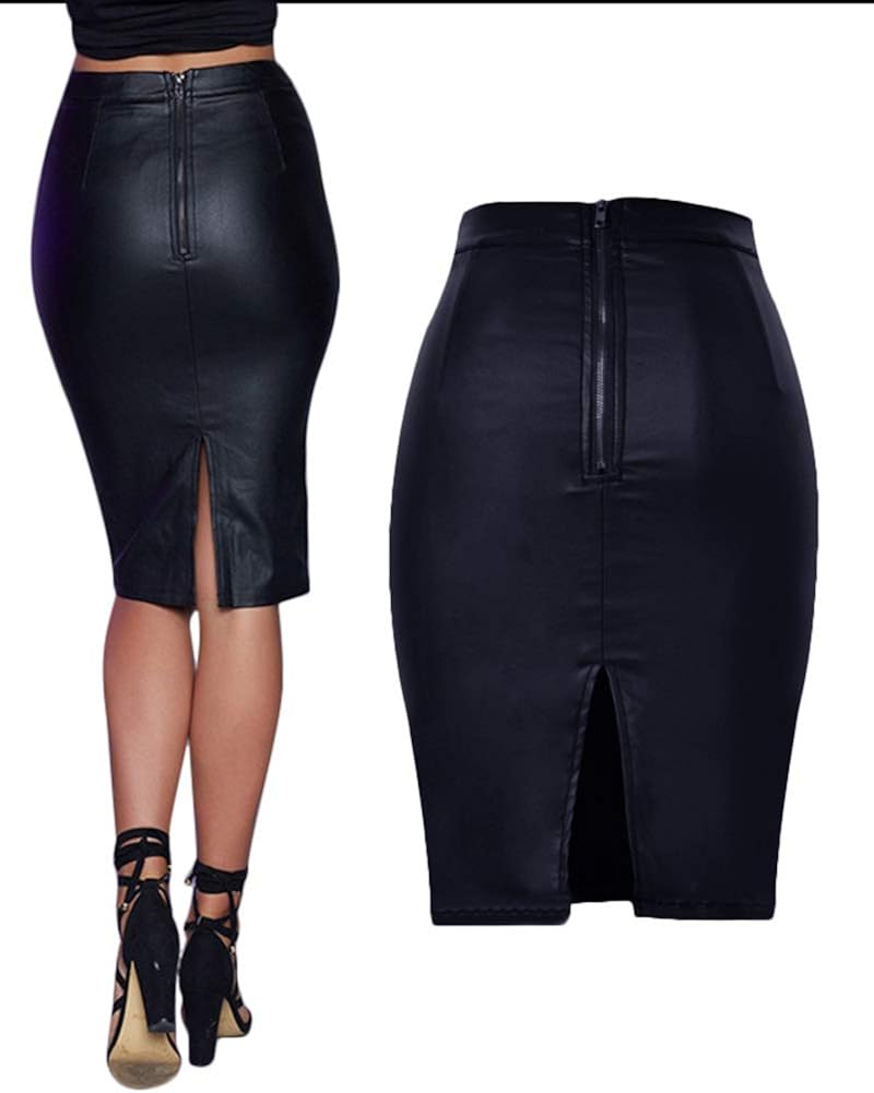 coated denim pencil skirt