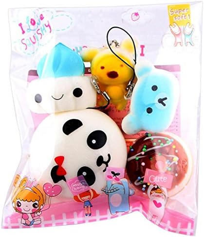 Kawaii Cute Medium Mini Soft Bread Squishy Slow Rising Squeeze Decompression Toy Phone Cellphone Key Straps Ballchains Toy Collections Stress Relief (5PCs)