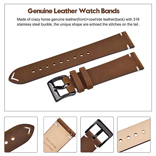 22mm Classic Genuine Leather Watch Bands Quick Release Vintage Leather Watch Straps Compatible