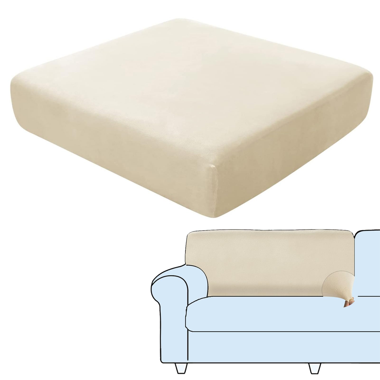 SHUOJIA Sofa Seat Cushion Covers, Stretch Velvet Sofa Cover, Non-Slip Couch Cushion Covers Replacement for Individual Cushion,with Elastic Fabric,Machine Washable (Cream Color,Backrest Cover)