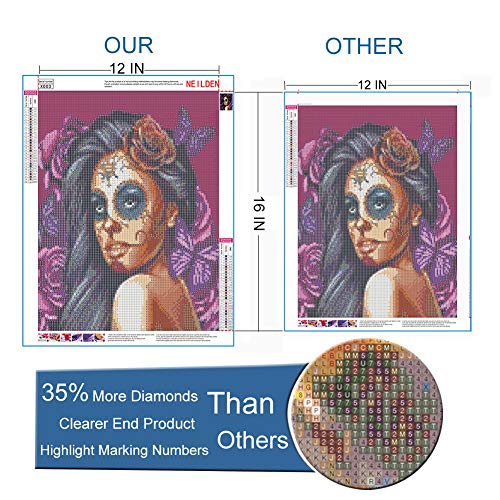 5D Diamond Painting Kits for Adults Full Drill Gem Painting Kit Rhinestone Pasted DIY Paint with Diamonds Arts Crafts for Home Wall Decor 30x40cm/11.8×15.7Inches(Skull Girl)