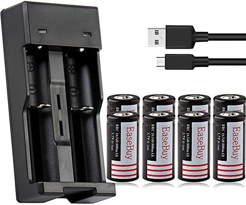EaseBuy 8 Pack 16340 3.7V Lithium Batteries CR123A Rechargeable Batteries Camera Batteries with 16340 Battery Charger