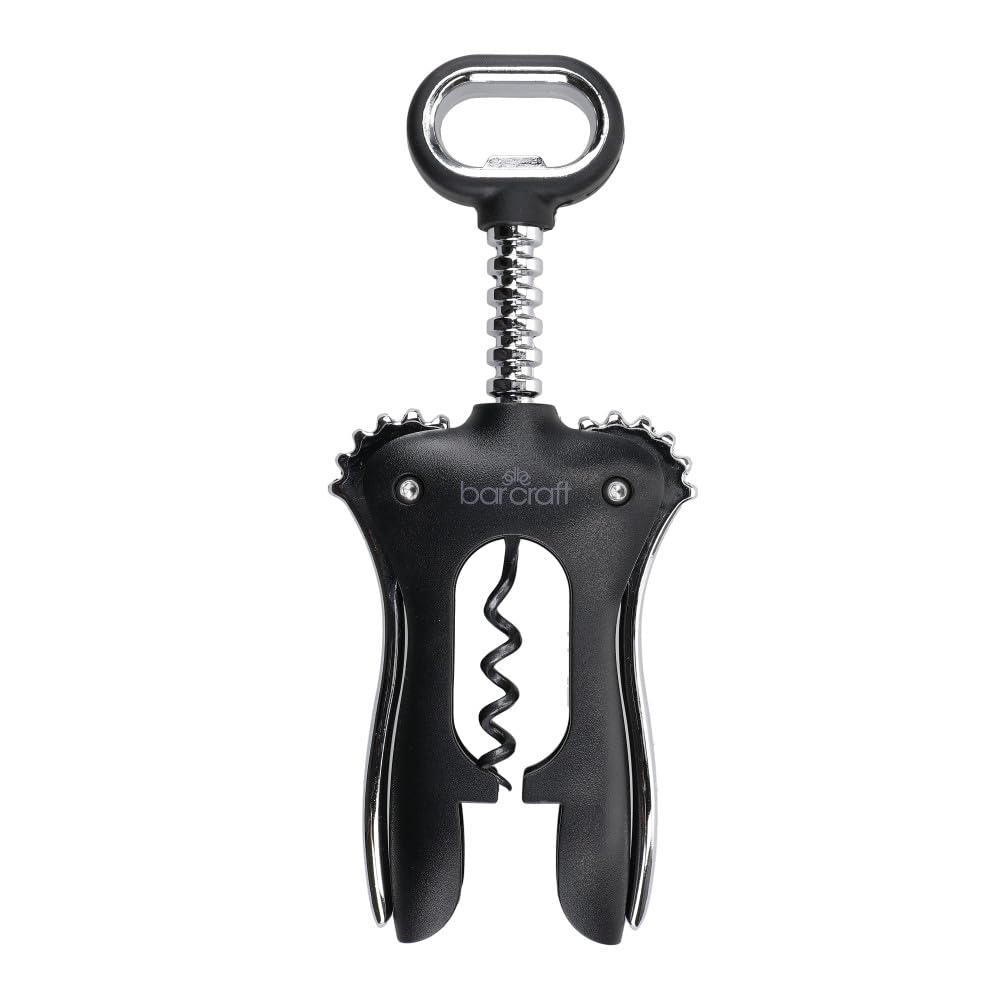 BarCraft Double Handled Winged Corkscrew, Black, Carded, Silver