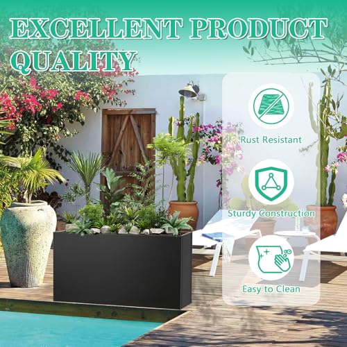 SGOLAN Rectangular Planter Box 36" L×16" W×16" H Heavy Duty Outdoor,Metal Planter Box,with Removable Insert Shelf Rectangular Black,for Indoor and Outdoor