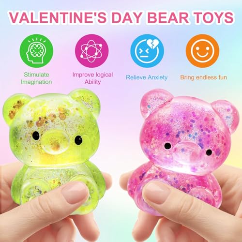 Beauenty 12 Pack Bear Squishy Toys, Glitter Colorful Sensory Stress Toy for Anxiety Relief, Fidget Toys for Kids Adult, Squeeze Balls Bulk, Party Favors Goodie Bags Stuffer for Kids (random color)