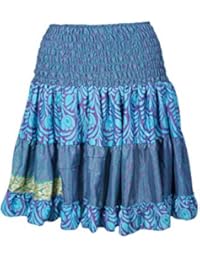 Womens Evelyn Silk Skirt Full Flare Recycled Sari Tiered Boho Knee Length Skirts