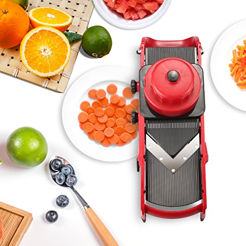 Adjustable Mandoline Slicer - Vegetable Slicer - Food Cutter - Julienne Slicer - Dicer - 3 In 1 by Godmorn - Durable Adjustable Thickness Width Stainless Steel Blade with Clean Brush & Hand Guard