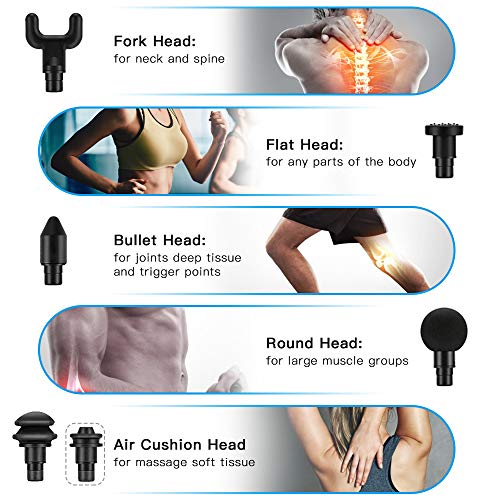 Deep Tissue Percussion Massager with Carrying Case Massage Gun for Pain Relief, Handheld Cordless Electric Full Body Muscle Massager Device with 30 Adjustable Speed, 5 Attachments