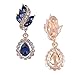 EleQueen Women's Austrian Crystal Art Deco Tear Drop Dangle Earrings Clip-on Gold-tone Sapphire Color