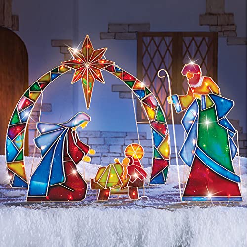 Collections Etc Lighted Outdoor Mosaic Nativity Christmas Scene 3pc 