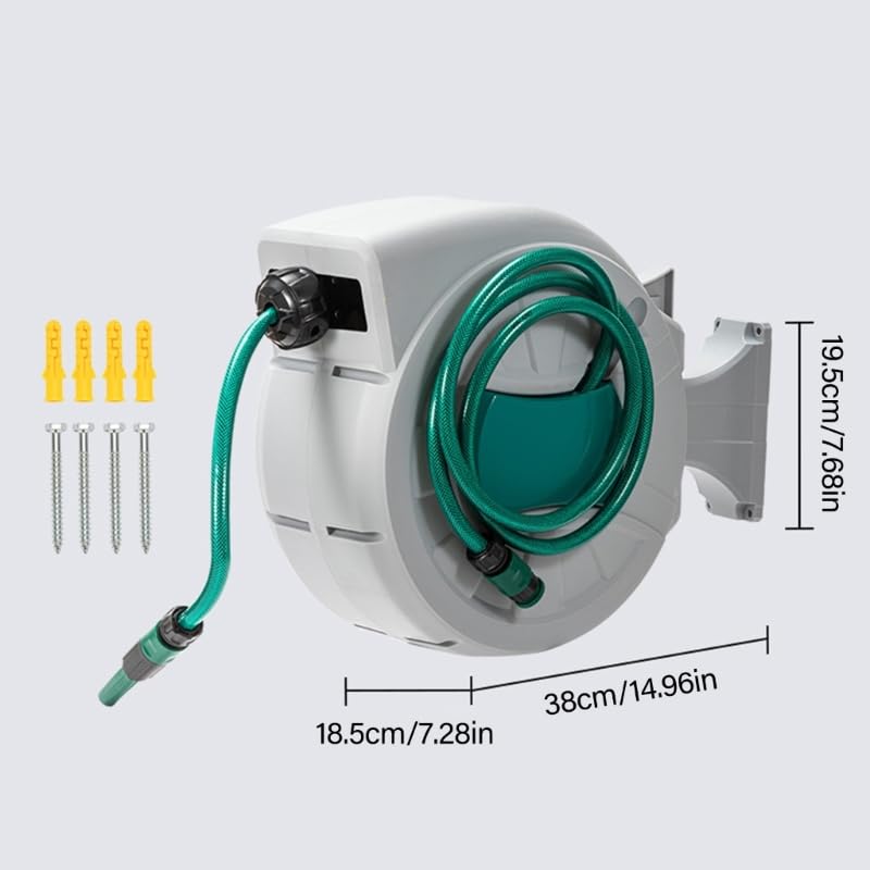 Retractable Garden Hose Reel 65ft 1/2'' Auto Rewind Hose Reels for Outside,Wall-Mounted Outdoor Hose, 180° Rotation (20m+2m)