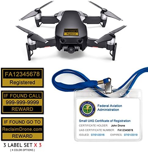 Mavic Air - FAA Drone Identification Bundle - Labels (3 Sets of 3) + FAA UAS Registration ID Card for Hobbyist Pilots + Lanyard and ID Card Holder - Onyx Black Shown