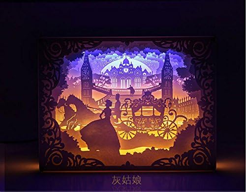 LUNYI Light and Shadow lamp, Paper Sculpture lamp, Cinderella Bedroom Bedside Table lamp, 3D Night Light, Creative Warm Gift, Crystal Frame Finished