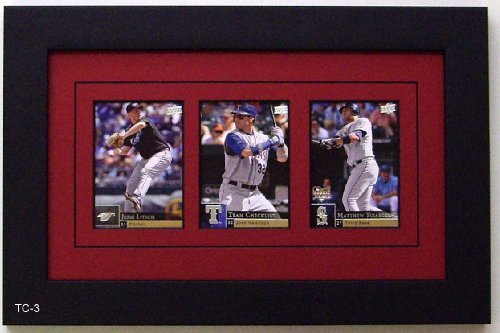 Trading Card Frame for 3 Trading Cards Black Frame with Red (Black Trim) Matting