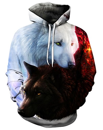 9Yourtime Unisex Men Women Wolf 3D Hoodie Sweatshirt Digital Print Hipster Pullover Casual Thin Hoody Tops