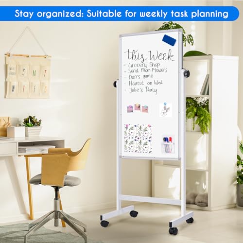 Maxtek Rolling Whiteboards, 48x24 Inches Magnetic Dry Erase White Board on Wheels, Double Side White Board Height Adjustable Standing Easel, Aluminum Frame for Home, School, Office