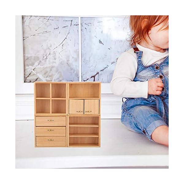 Maßstab 1/12 Puppenhaus Zubehör Holz Schrank Möbel Wohnzimmer Schlafzimmer Schrank Einheit für Puppenhaus(Kräftiges Holz) – Bild 5