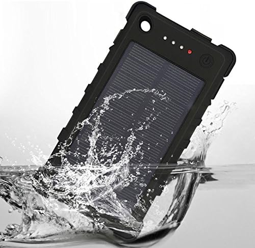 Solar Portable Charger, TOPVISION Dual USB Output 8000mAh IP64 Waterproof Dustproof Snowproof Battery Pack Power Bank - Black
